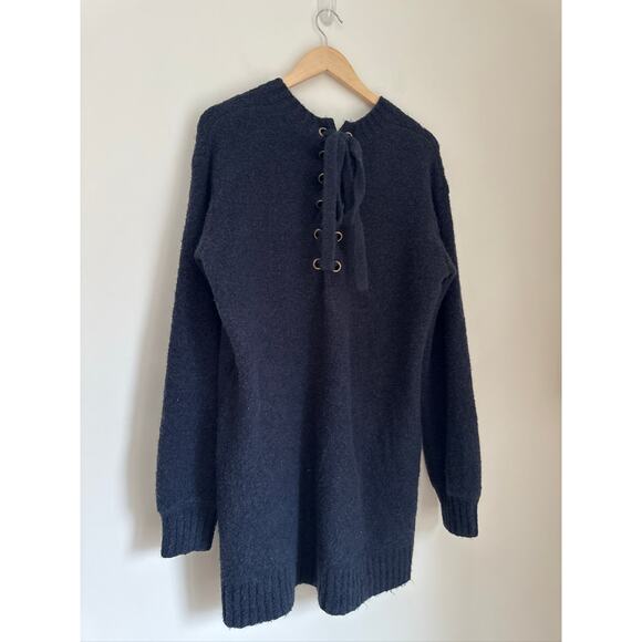 Lovers + Friends Suki Back Lace Up Sweater/Mini Dress- Navy - Medium - Picture 9 of 9